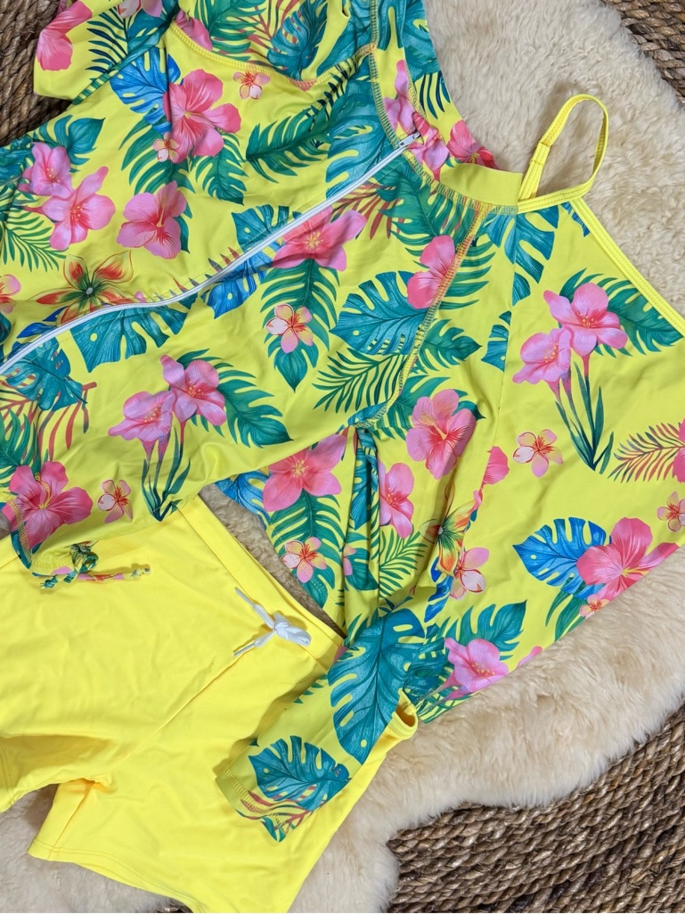 Tropical Floral Yellow Tank & Shorts Set